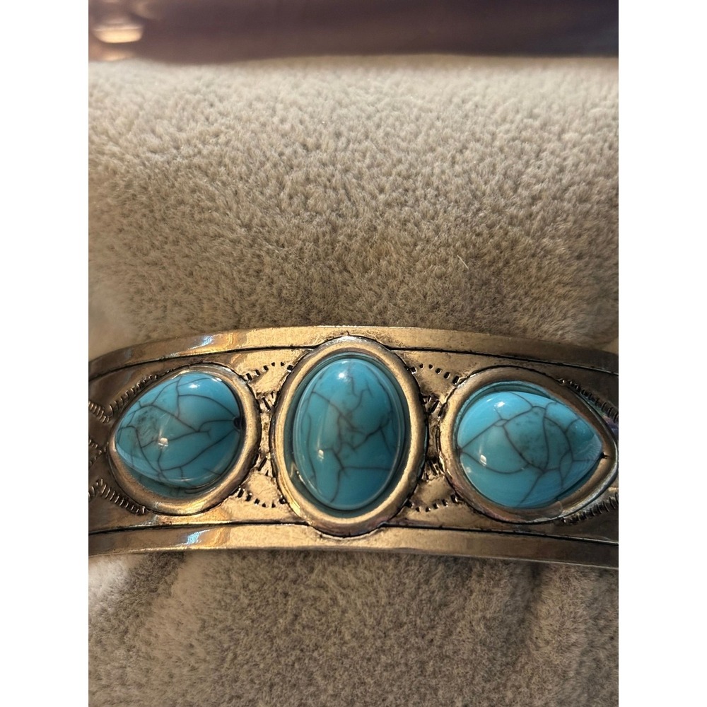 #7. silver-tone Boho Cuff Turquoise Bracelet